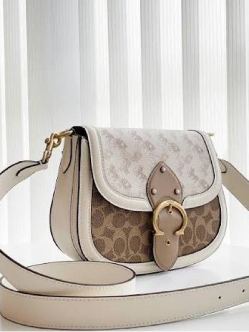 Coach Cream and Brown Crossbody Bag